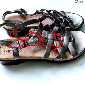 Clarks Ultimate Comfort Collection Sandal Loomis Katey Pewter Gold Size 6.5